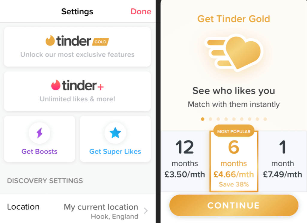 tinder pricing table 