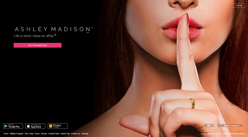 ashley madison landing page