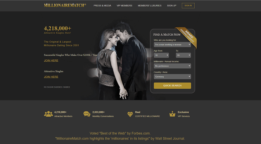 MillionaireMatch UK home page, a young and fancy couple holding their hands on a black and white classic background