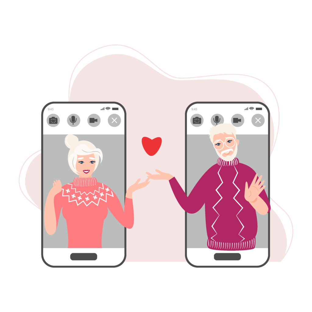 Two smartphones showing a loving couple