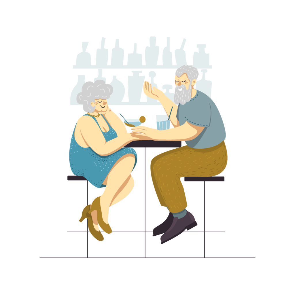 Man and woman sitting in a bar and having drinks