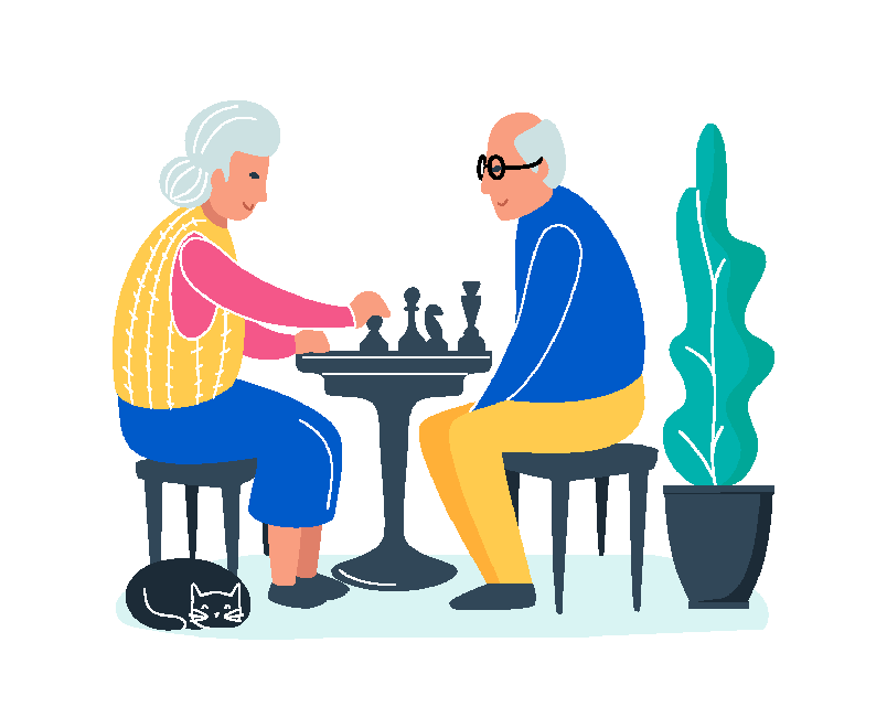 Over 50 couple play chess 