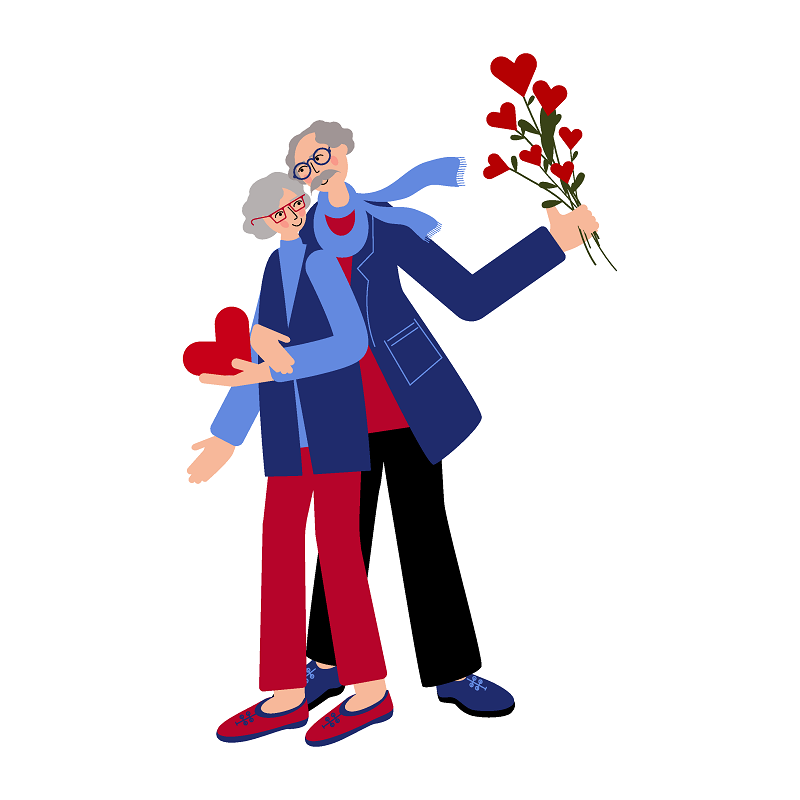 a vector picture from a senior couple holding flowers