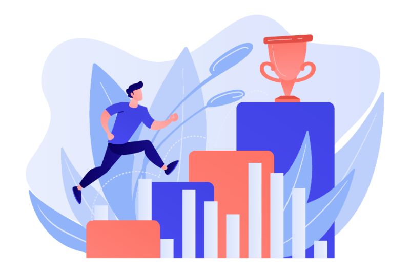 Vector art of man running up to achieve goals