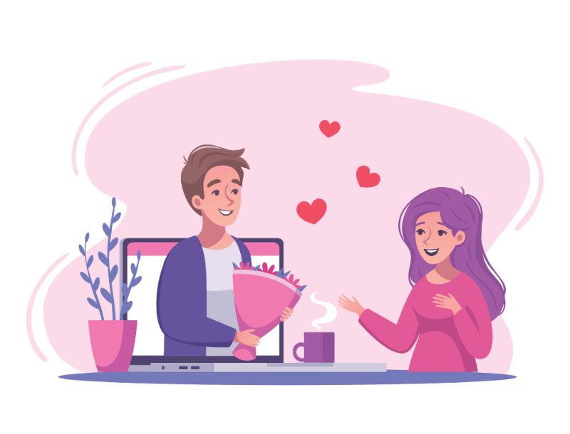 Vector art of man giving woman flowers