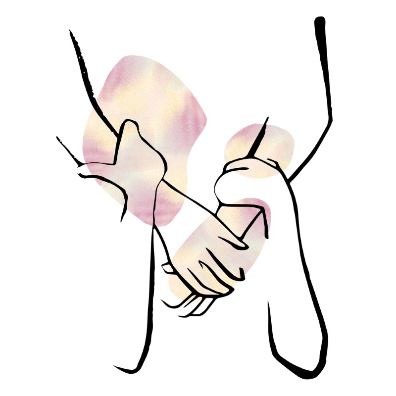 line art of taking someone's hand