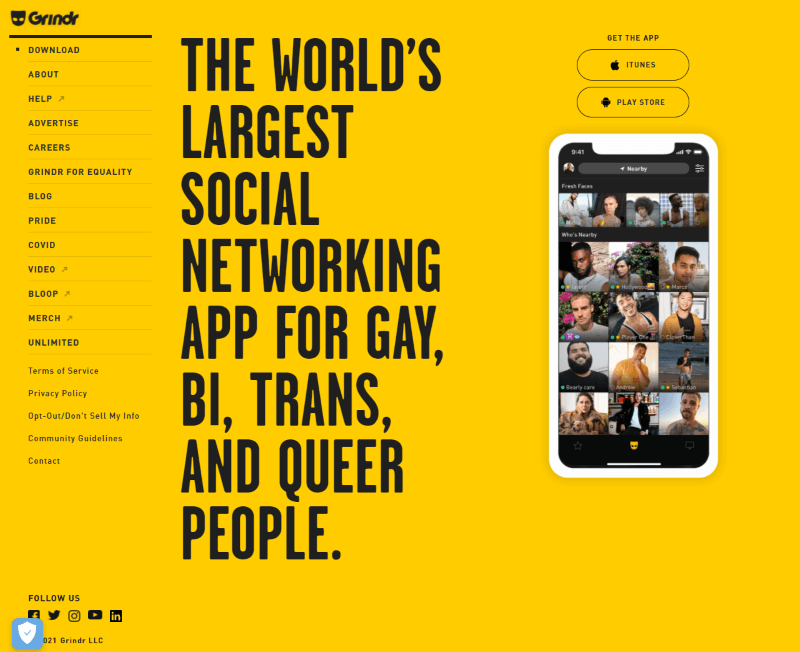 Grindr landing page