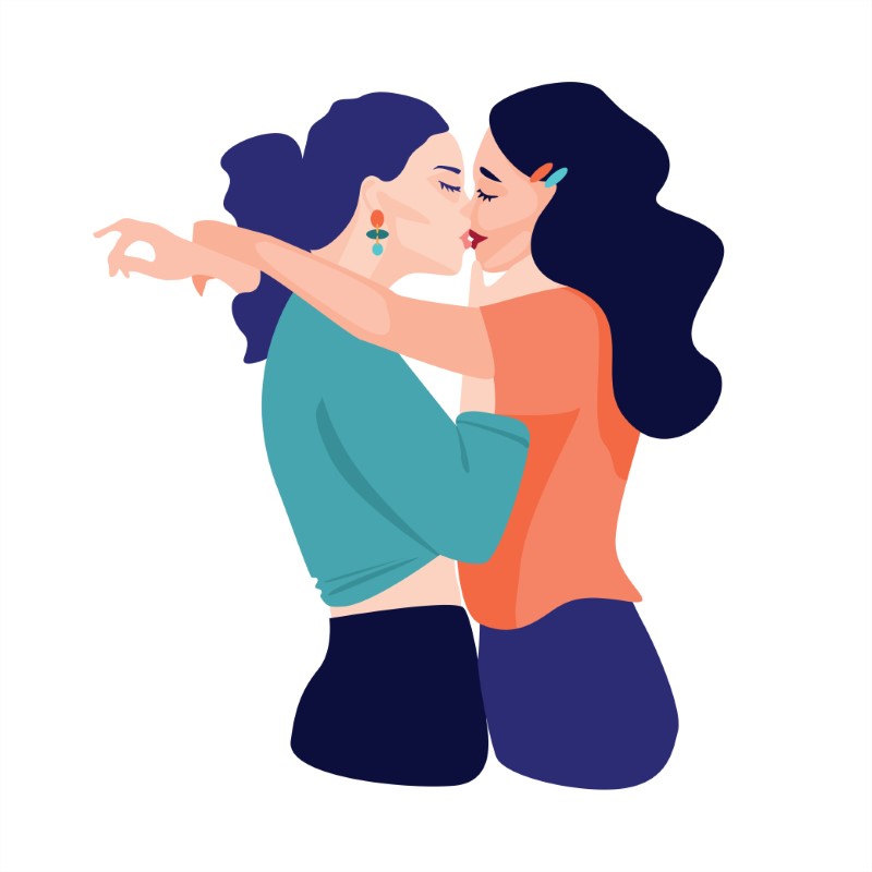 illustration of two young women kissing