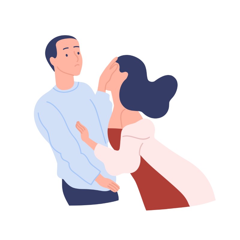 vector art of man rejecting a woman who wants to kiss him