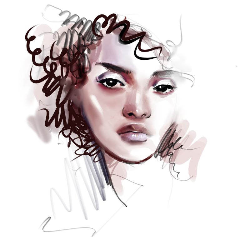 vector art of woman with curly hair