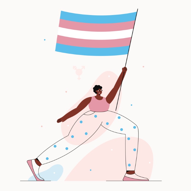 vector art of a person marching with a trans pride flag