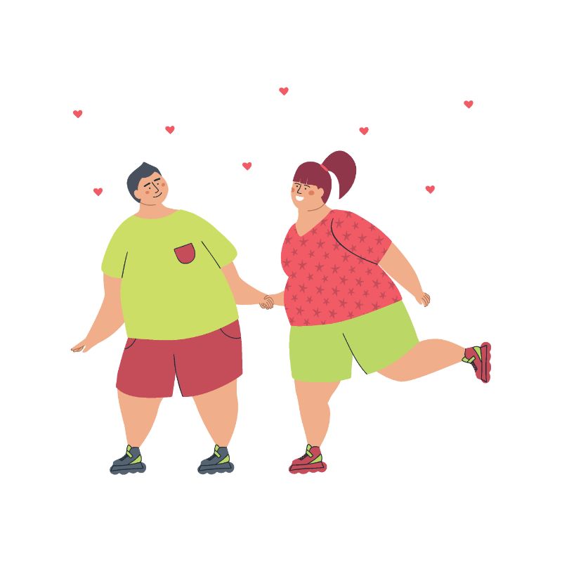 illustration of a plus size couple going roller skating