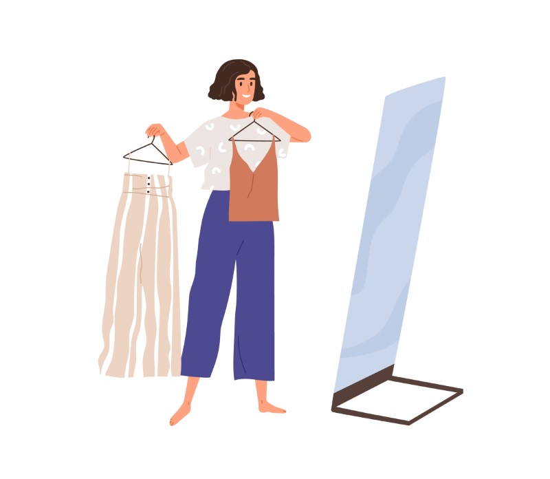 vector art of person trying on clothing