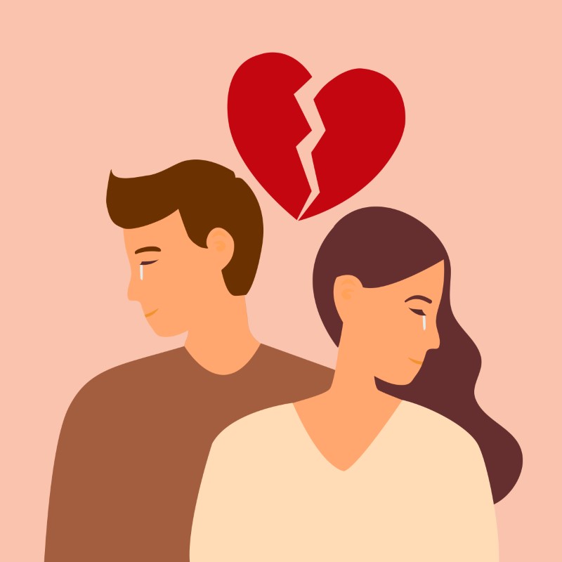 how to leave a toxic relationship: vector art heartbroken man and woman