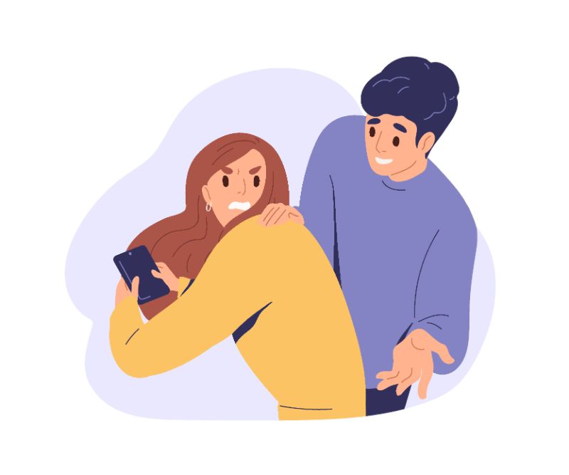 vector art of woman being caught cheating